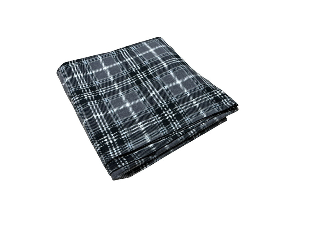 Cannon Plaid Fleece Throw Blanket Queen Size Bedding Sheet Cover Black Gray Blue